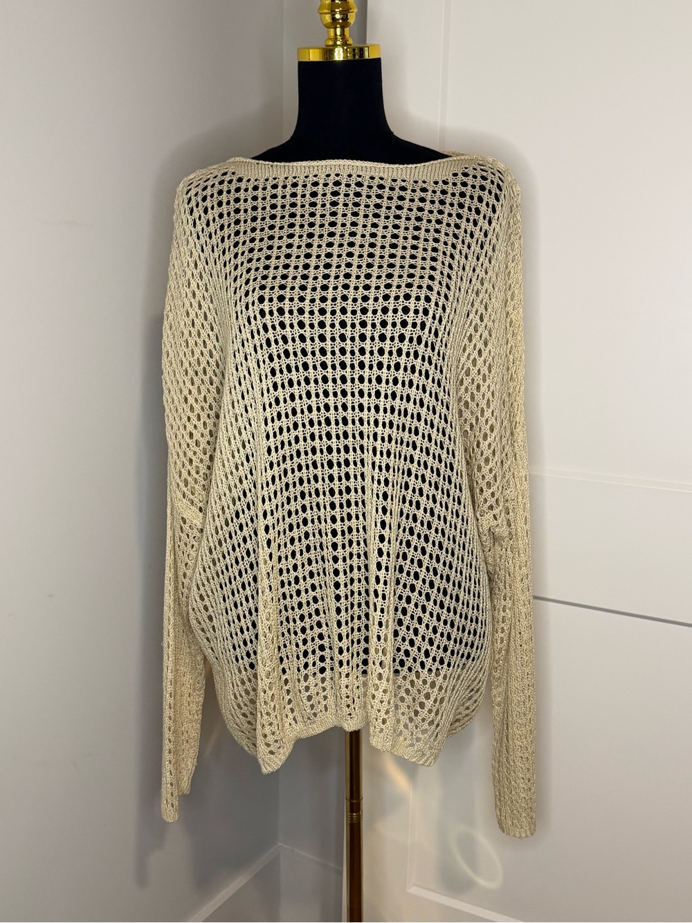 Easel (L) Cream Open-Knit Women’s Sweater